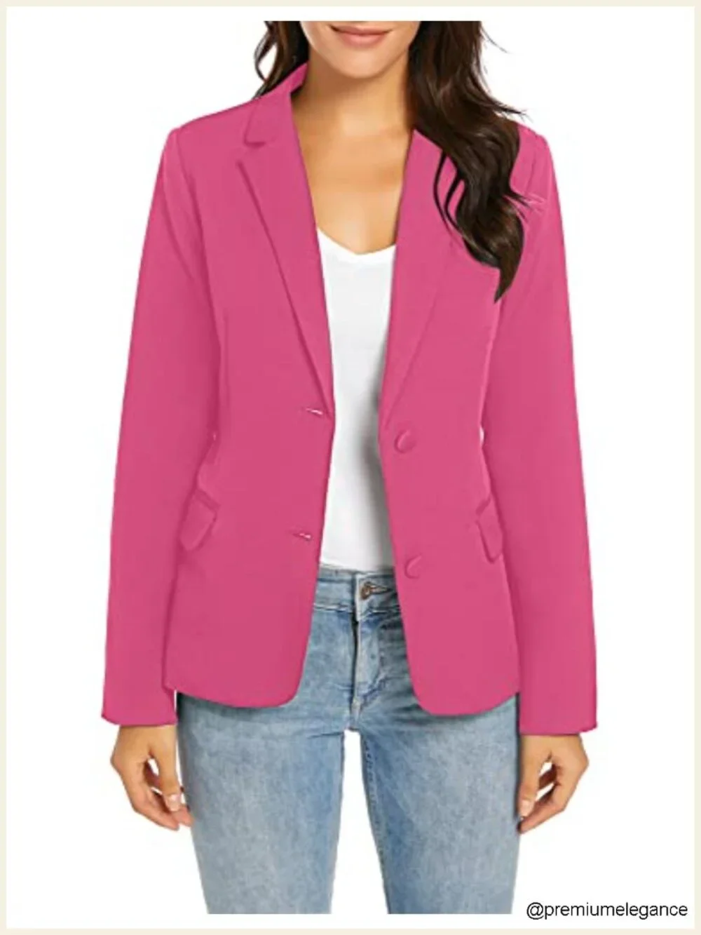 Women's Business Casual Two-Button Blazer with Notch Lapel & Padded Shoulders